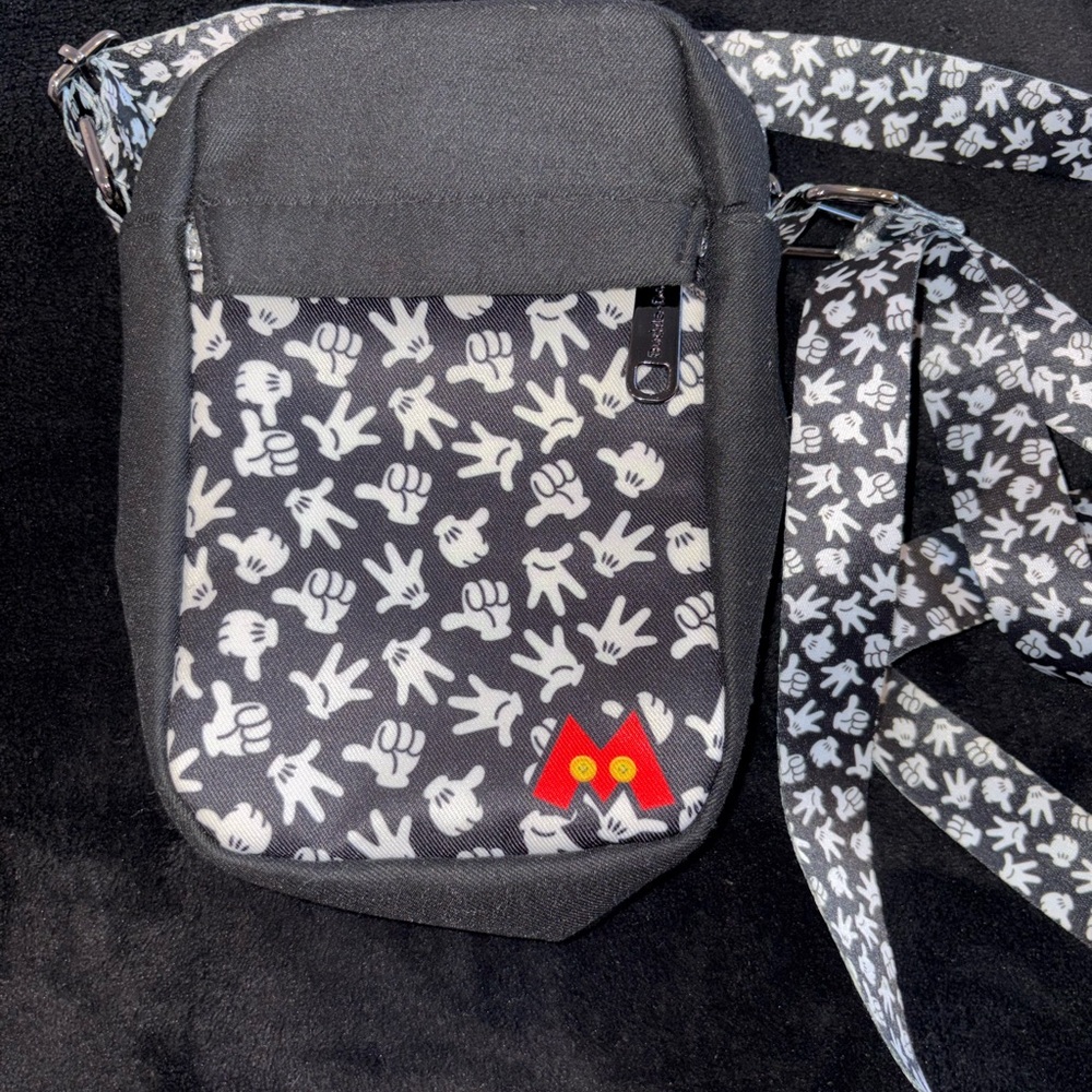 Mickey Mouse Buckle-Down Black and White Mickey Hand CrossBody Bag